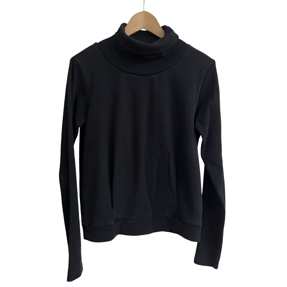 ALO YOGA Clarity S Black Sweatshirt Ribbed Funnel Turtleneck Pleated Athleisure